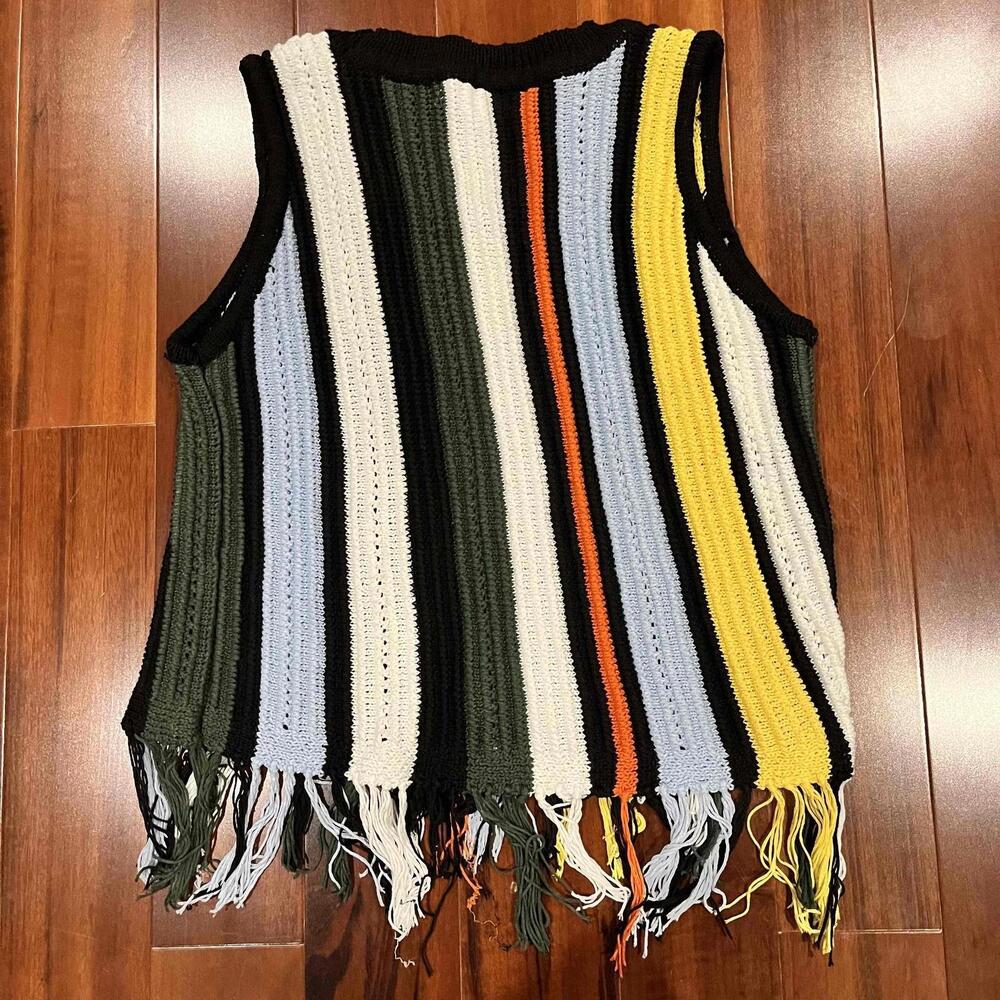 Crave Fame Black Multi Tank Top Stripe Knit Fringe Sweater Festival Boho Sz S - Picture 3 of 6
